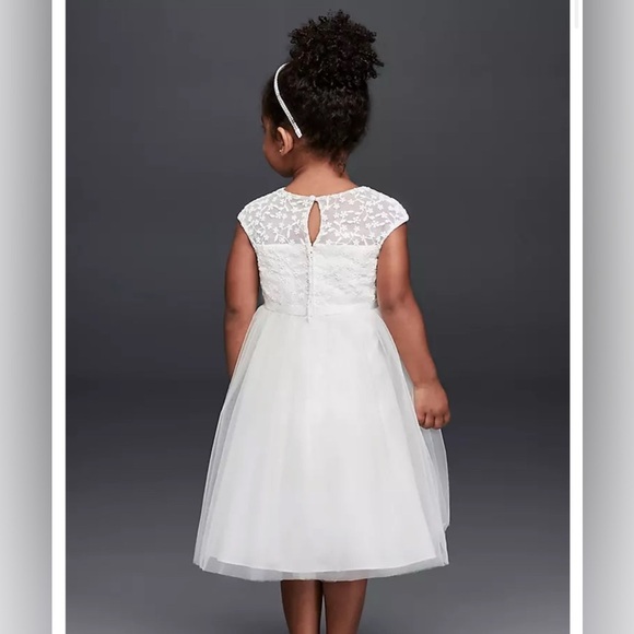 DAVID’s BRIDAL TULLE FLOWER DRESS WITH TINY FLORAL EMBROIDERY WHITE SIZE 3 - Picture 2 of 7